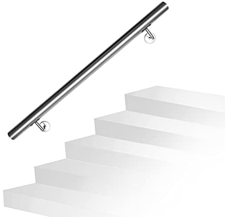 Daromigo Barandilla de acero inoxidable, pasamanos para escaleras, pasamanos de pared, escaleras con soporte de pared y tapas finales, barandilla de escalera interior y exterior, longitud: 80 cm