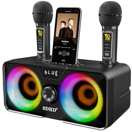 Karaoke Machine for Adults and Kids with 2 UHF Wireless Microphones,Portable Bluetooth Speaker PA Speaker System with LED Party Lights for Home Party, Picnic,Car,Outdoor/Indoor/Birthday Gifts