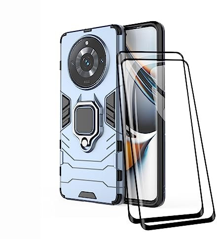 TEYYOS Funda + [2 Piezas] Protector de Pantalla para Realme 11 Pro+/Realme 11 Pro, TPU/PC Antigolpes Armor Protección Carcasa [360° Soporte] con 9H Dureza Vidrio Templado Protector, Azul