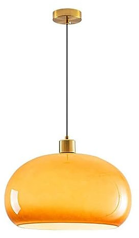 USMJQVZ 15'' Vintage Orange Glass Pendant Light,Gold Copper Pendant Light with Orange Dome Glass Pendant Lamp Shade,Adjustable LED Hanging Lamp for Kitchen Island