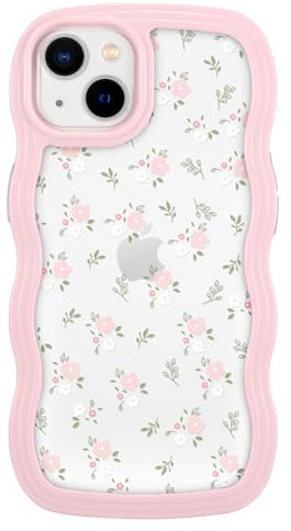 ZCDAYE Floral Case Compatible with iPhone 15, Aesthetic Flower Pattern Cute Curly Wavy Shape Phone Case for Women Girls,Soft TPU Shockproof Cover for iPhone 15 (6.1 inch),Pink