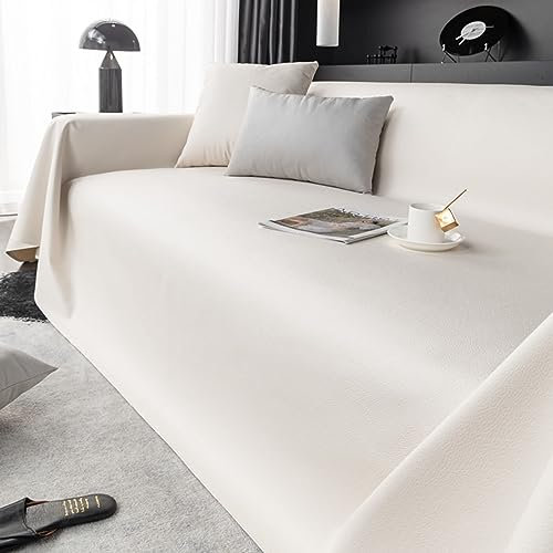 Mesnt Sofabezug 4 Sitzer Big Sofa, Chenille Sofaüberwurf Decke Couch Glatte, einfarbige Farbe Cremeweiß, 205x420CM
