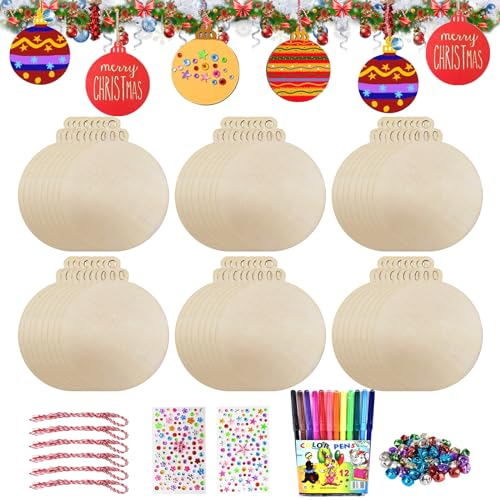 Manualidades de Navidad para niños, 158 unidades de madera para árbol de Navidad, juego de manualidades, juego de manualidades de Navidad, colgante de árbol de madera para pintar, decoración de árbol