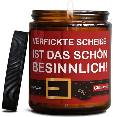 Originelle Weihnachts Duftkerze mit Spruch zu Weihnachten | Handgemacht in Berlin | In Geschenkbox | Witzige & Freche Weihnachts Geschenk Kerze Familie Lehrer Idee Tischdeko |Glühwein