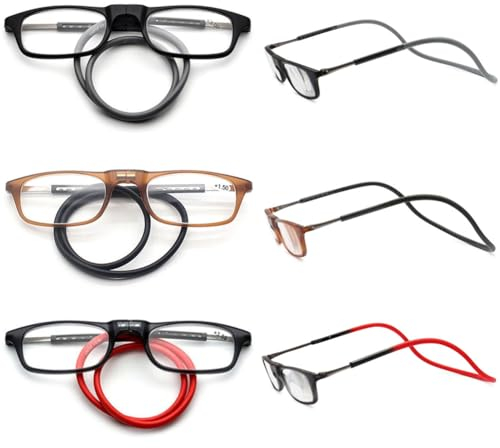 VEVESMUNDO Magnetische Lesebrillen um den Hals Klemmen Leicht Magnetverschluss Damen Herren Lesehilfe Brillen mit magnet (3 Stück Lesebrillen Set, 2.5)