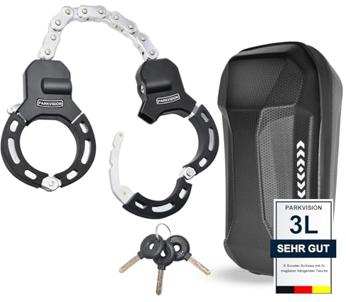 PARKVISION E Scooter Schloss, Anti-Diebstahl Handschellen Schloss für E Scooter mit 3L tragbarer hängender Tasche, Silikon Schutz gegen Kratzer Fahrradschloss für den E Roller, Segway Roller Lock
