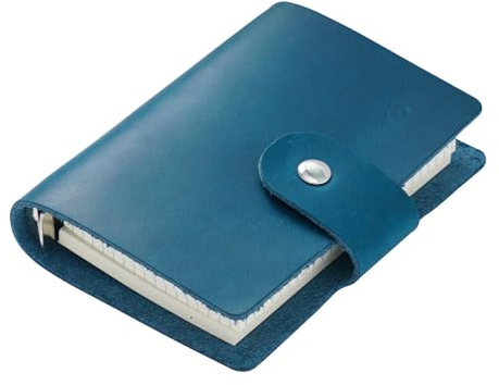 A8 Leder Pocket Notebook - Mini Rindsleder Tagebuch mit Punkt- und Rasterseiten, nachfüllbares Loseblatt-Notizbuch, glatte Textur für Journaling, Planung, Skizzieren, Reisen (blau)