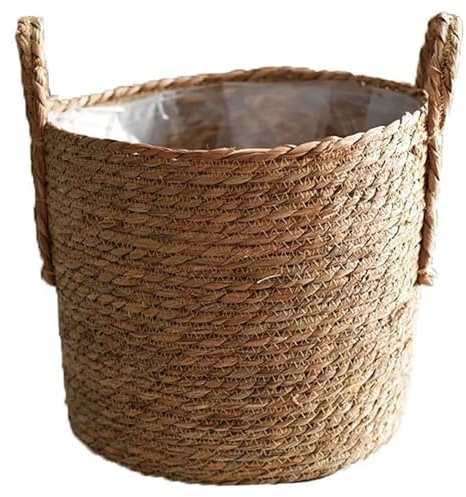 Macetas para Plantas,macetas de Plantas, contenedor de Almacenamiento Tejido de Canasta de plantador con revestimientos de plástico para macetas de Flores de Paja para la decoración del jardín M