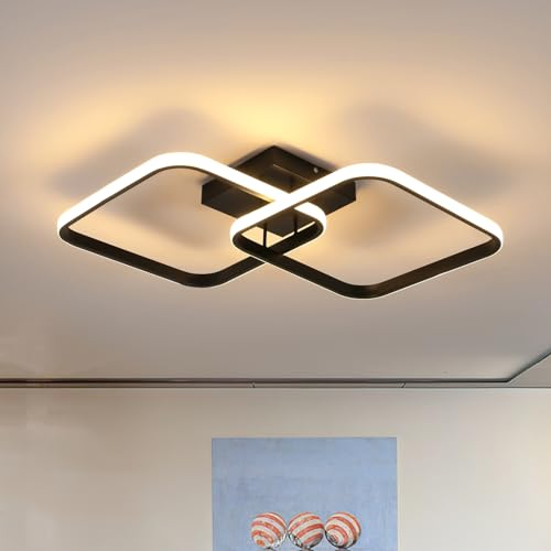 Osairous Plafon LED Techo Salon 42W 4725LM, Lamparas de Techo Negra Cuadrado Moderno 64cm, Luz de Techo Dormitorio de Acrílico para Cocina, Comedor, Estudio, Luz Blanca Cálida 3000K