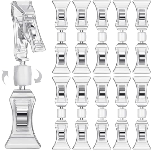 Clip-Preisschild-Label-Halter - 10er-Pack drehbare Doppelclips Tischkartenhalter, transparenter Preisschild-Clipper-Display, Flohmarkt-Notizhalter-Fotoständer-Schildbefestigung