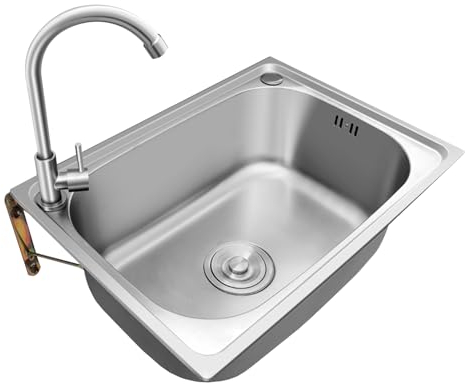 Wandmontage Waschbecken Handwaschbecken Universal Waschtrog Inkl Wasserhahn Camping Spülbecken Edelstahl Ausgussbecken Für Garage Keller Werkstatt Und Waschküche (48x35cm)