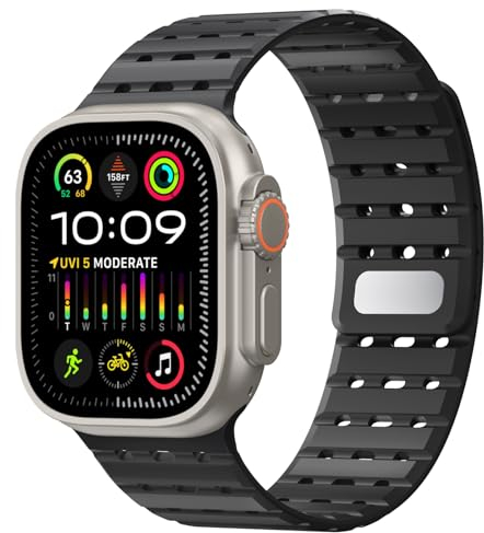 Delidigi Magnetarmband Kompatibel mit Apple Watch Ultra 2/Ultra Armband 49mm 46mm 45mm 44mm 42mm,Starke Atmungsaktives Silikon Sport Ersatzband für iWatch Ultra 2 Series 10/9/8/7/6/5/3/SE Herren Damen