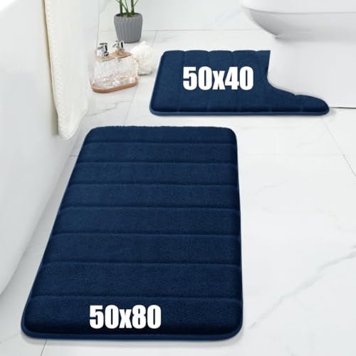 PHP Pedestal Mats Indoor Memory Foam Bath Mat - Non-Slip Floor Mat Comfortable Bathroom Mat - Navy, 50 x 40 cm