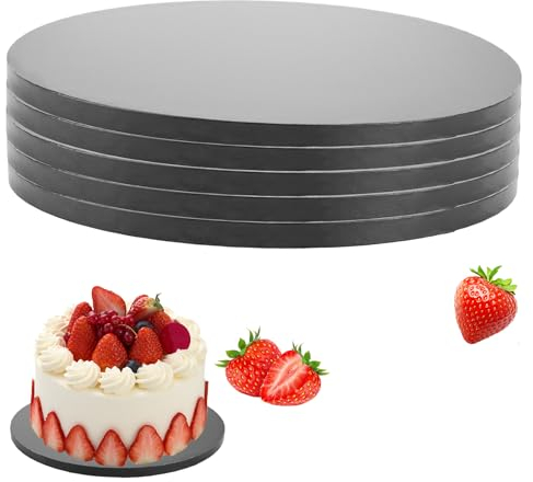 Oungy 5 Stück Cake Board Schwarz Ø30cm / 12inch x 12mm Dicke Tortenunterlage Rund Schwarz Tortenplatte Pappe Cake Drums für Transport Kuchen und Torten
