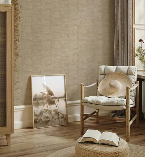 Vliestapete Kacheln Dreieck Grafisch Holzoptik Beige Braun 33359