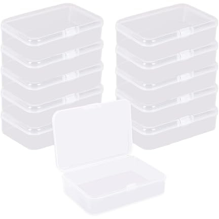 Mualady 10Pcs Small Containers with Lids, Bead Organiser Plastic Storage Boxes, Clear Bead Containers, Rectangular Mini Jewellery Organiser Box, for Beads & Jewellery & Pills (8.5 * 6 * 2cm)