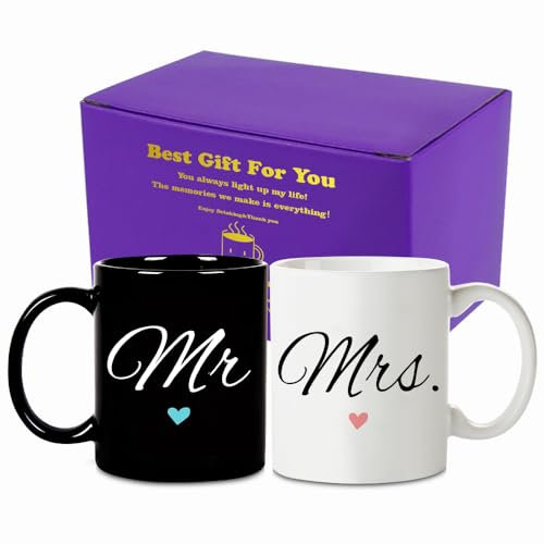 Juego de taza de café para pareja, regalo de boda para pareja, regalo de compromiso de San Valentín, taza de regalo de novia