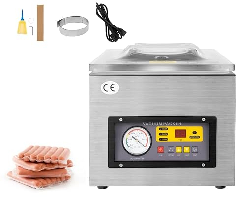 3 In 1 Edelstahl Vakuumiergerät, Vakuumierer, Kompakter Profi-Kammervakuumierer mit120W Motor, 30x26cm Dichtungsgröße, Geeignet für Haushalten Supermärkten Lebensmittelfabriken
