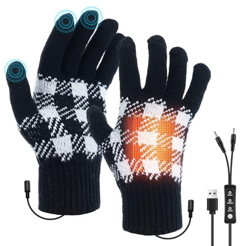 Shinkuro Gants chauffants USB, gants chauffants électriques à écran tactile pour femmes et hommes, gants chauffants à doigts pleins (Noir, L)