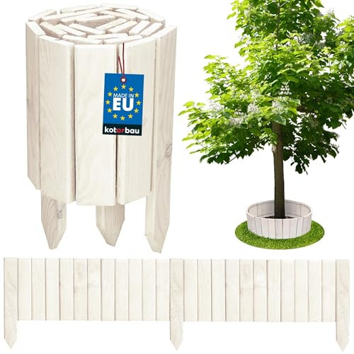 KOTARBAU® Recinzione per aiuole, 20 x 110 cm, colore bianco, ritagliabile, in legno di pino, recinzione in legno di pino, piccola recinzione per aiuole, palizzate, decorazione in legno