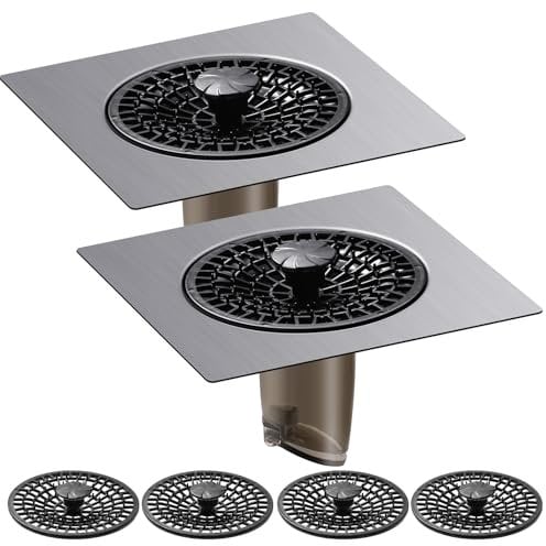 Gitohoni 4 pollici quadrato scarico doccia pavimento - 2 pezzi in acciaio inox raccogli-capelli con coperchio filtro rimovibile antiriflusso deodorante drenaggio pavimento fognatura nucleo per cucina