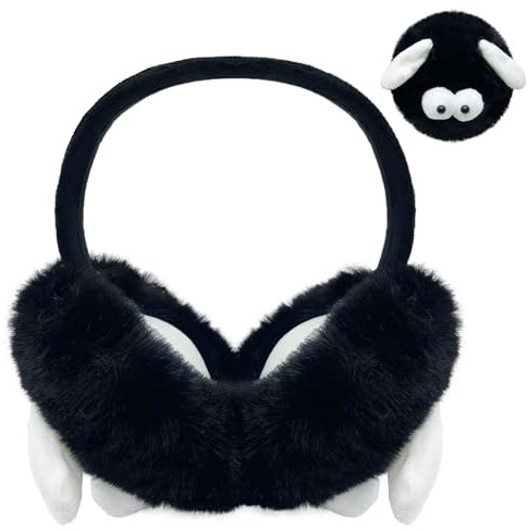 Ohrenwärmer Winter Kaninchen Ohrenschützer,Plüsch Ohrenschützer Für Den Winter,Süße Hase Kaninchen Muster Design Ohrenschützer, Verstellbar,Für Geburtstag Weihnachten Party Geschenk (B-black)