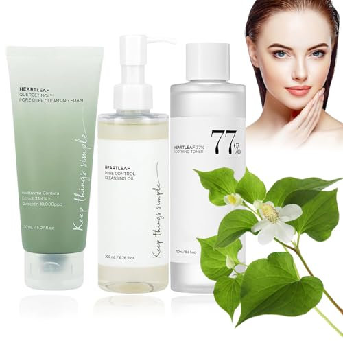 Heartleaf Pore Cleansing Foam 150ml - 77% Pore Cleansing Oil 200ml - Heartleaf 77% Soothing Toner 250ml - Pore Toner Deep Cleanseing Quercetin Heartleaf Facial Cleanser Reduce Schiuma Detergente
