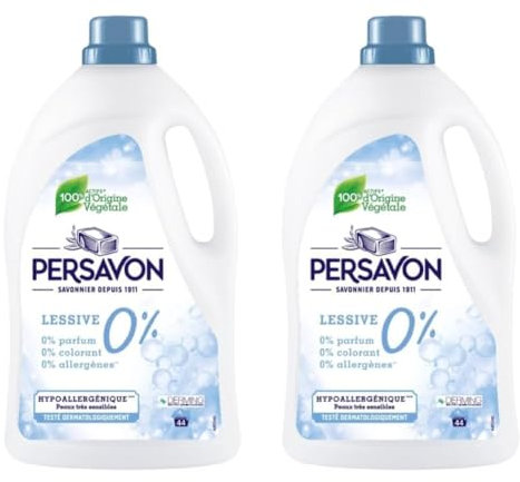 Persavon - Lessive 0%, sans Parfum, sans Colorant et sans Allergène, Hypoallergénique, Peaux trés Sensibles, Testé Dermatologiquement - 2000 ml (Lot de 2)