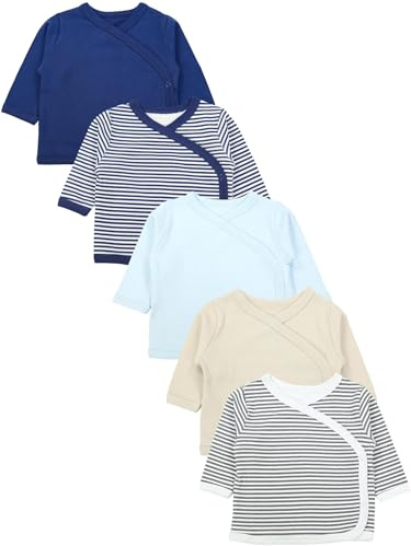 TupTam Baby Jungen Langarm Wickelshirt Baumwolle 5er Set, Farbe: Streifen Mix Beige Petrol, Größe: 62