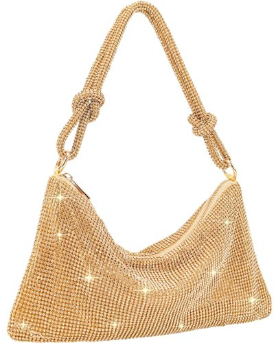 TOPALL Evening Bags for Women,Silver/Gold/Black Glitter Clutch Bags for Women,Rhinestone Bag,Sequin Sparkly Diamante Women's Handbags Purse for Evening Prom Wedding Party Banqueta (Handbag-Gold N)