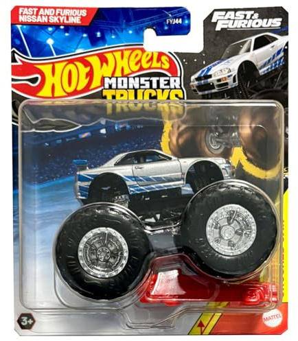 Hot Wheels Monster Truck Nissan Skyline, Fast & Furious beinhaltet zerquetschtes Auto