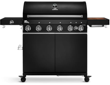 BURNHARD 6-Brenner Gasgrill Fat FRED Deluxe BLACK Series 3 inkl. Backburner, 900°C Infrarot-Keramikbrennern, Seitenkochfeld, Edelstahl-Grillrost, Grillabdeckung, Grillwagen, klappbare Seitentische