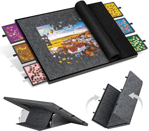 Becko US 2000 Piece Foldable & Tilting Puzzle Board with 6 Colored Drawers & Cover, Lightweight & Portable Puzzle Table with Stand Easel for Angle Adjustment, for 2000 1500 1000 Pieces Jigsaw Puzzles