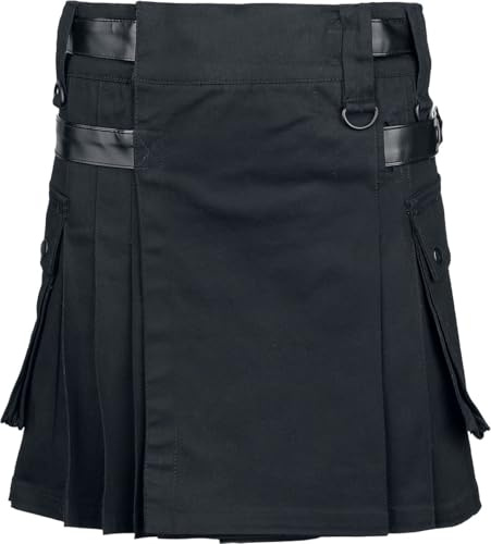 Gothicana by EMP Damen schwarzer Kiltrock mit Taschen und Schnallendetails im Faltenrock-Design