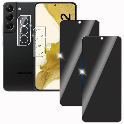 KULAIKE 2 Pièces Anti-Espion Protection Écran Verre Trempé pour Samsung galaxy S22 avec 2 Pièces Protecteur d'objectif de Camera,Vitre Protection Film Dureté 9H Confidentialité,Anti Rayures