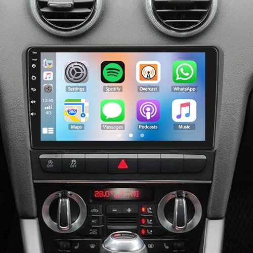 Urhause 9 Android 13 Car Stereo Radio Navi Compatible for Audi A3 S3 2003-2012, 4 + 64G HD Touch Screen Car Radio with Wireless Carplay Android Auto GPS WiFi Bluetooth SWC Backup Camera Mic