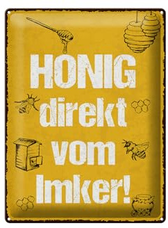 Femer Blechschild Hinweis 30x40 cm Honig direkt vom Imker Deko Schild