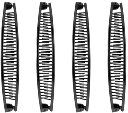 JchEnye Ensemble de 4 pinces à cheveux en forme de banane noires. Style vintage, adaptées à tous les types de cheveux. Bonne tenue, idéales pour les coiffures simples.
