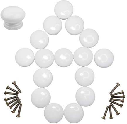 Flivra 16 pièces Bouton de Meuble Blanc Bouton placard de Meubles en Bois Universels Boutons de Porte de Bois avec Vis Assorties Rond Boutons Porte en Bois pour Cuisine, Bureau, Chambre (A)