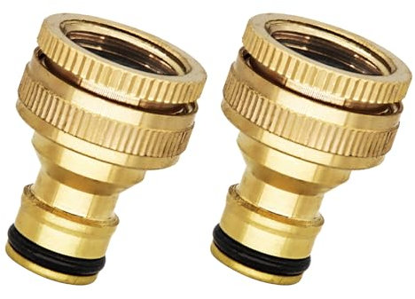 2 Pcs Outside Tap Connector, Hose Kitchen Tap Connector, Brass Tap Hose 3/4 & 1/2 Inch 2-in-1 Threaded Connectors Kitchen Faucet Outdoor Gardena Tool Hosepipe Fittings, Leak-Proof Water Pipe Fitting