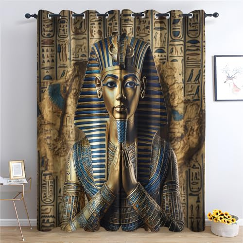 Luxfieo Ägyptische Vorhänge Gold Pharao Altes Ägypten Vorhang Blickdicht Gardinen Verdunklungsvorhänge mit Ösen Thermovorhang für Wohnzimmer Schlafzimmer Fenster Deko 2er Set H 175 x B 140 cm