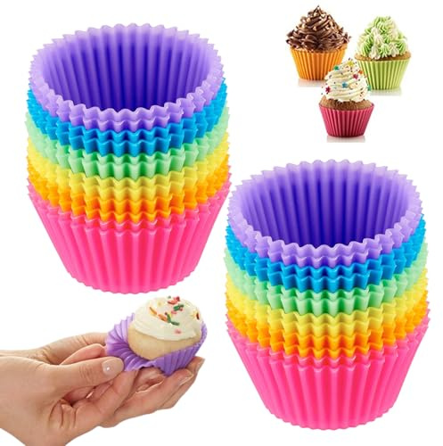 24 Pcs Muffin Cases for Baking, Colour Silicone Muffin Cases, Silicone Cupcake Case for Cakes, Puddings, Scones, Ice Cream