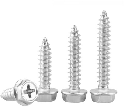 Ctyjia 20 Pezzi Viti Autofilettanti a Testa Esagonale, con Flangia Phillips, in Acciaio Inox 304, Vite a Macchina per Plastica, Metallo, M4x8mm