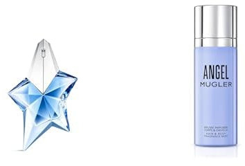 Lot de MUGLER ANGEL Eau de Parfum Rechargeable 25 ml + Angel Parfum Brume Cheveux et Corps, Parfum pour Femme Ambré Gourmand, Brume pour Femme 100 ml