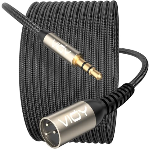 VIOY XLR to 3.5mm Cable 6M, 1/8 TRS Male to XLR Male Unbalanced Cord | Multi-layer shielding noise reduction, braided xlr extension mic audio cord for mixer, recorder, amplifier, sound board