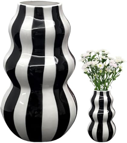 Moreeulsi Gestreifte Vase – Schlafzimmervase – Keramik gestreift dekorativer Blumenbehälter für drinnen Zuhause Zimmer Badezimmer Küche Wohnung