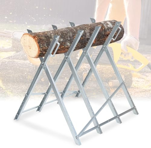 Peviasot Sägebock Holzsägebock Sägehilfe Verzinkt Sägegestell Klappbock klappbar mit Kettensägen-Halterung Sägeständer bis 150kg belastbar Geeignet für Sägewerke Werkstätten