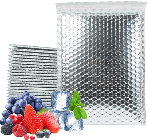 50 Pack 6x8 Inch Thermal Insulated Bubble Mailers for Cold Shipping, Metallic Silver Foil Padded Envelopes, Self-Seal Water-Resistant Cushioned Shipping Bags