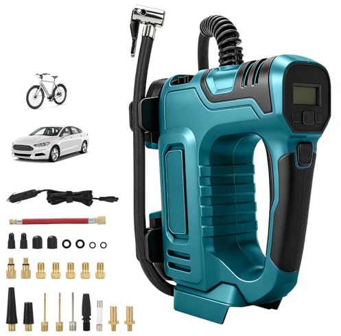 Akku Kompressor Kompatibel für Makita 18V, Elektrische Kabellos Luftpumpe, 120PSI, Tragbarer Reifenfüller mit LED-Licht, Automatisch Stop, für Autos Motorräder Fahrräder Bälle (ohne Akku) (MT Blau)