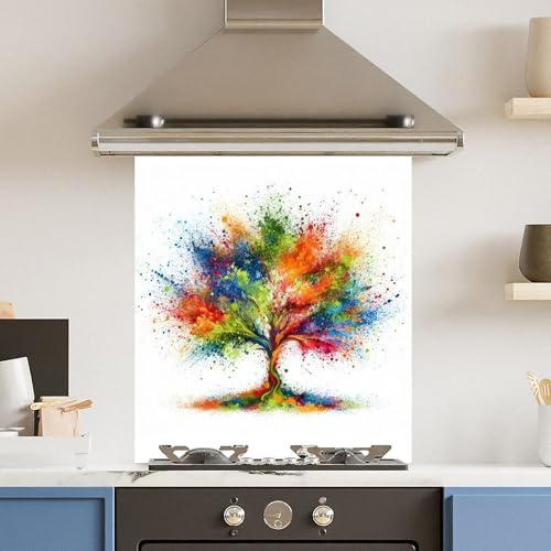 Premium 59.5 x 74.5cm Rainbow Tree 6mm Glass Toughened Kitchen Splashback